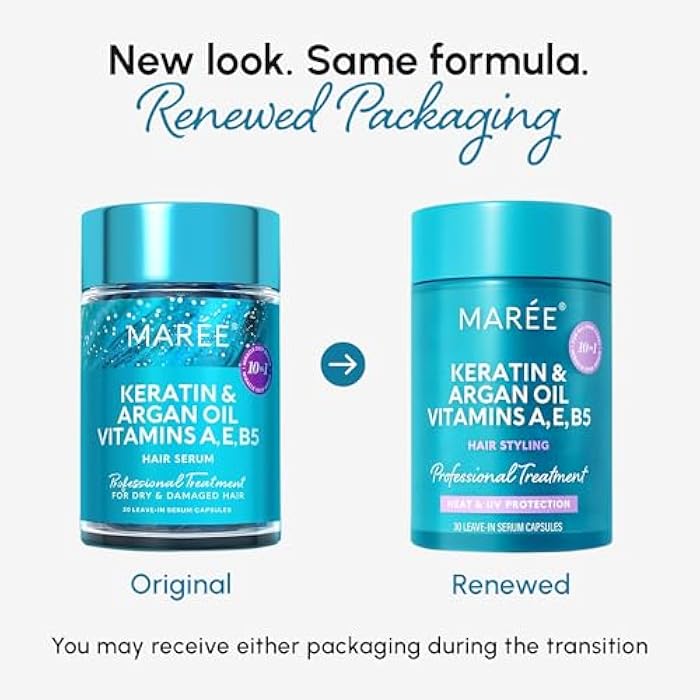 MAREE Hair Serum For Crushed And Damaged Hair - Keratin Styling Hydrating Oil Capsules With Avocado, Jojoba And Argan Oil - Rinse Free Hair Serum Vitamins A, E - Image 3